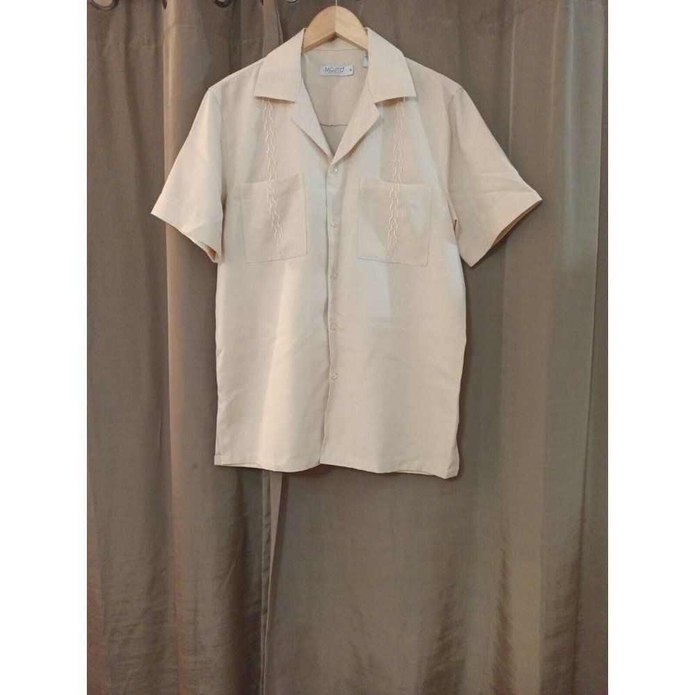 Men's Mojito Collection Embroidered Tan Short Sleeve Shirt With Pockets Medium